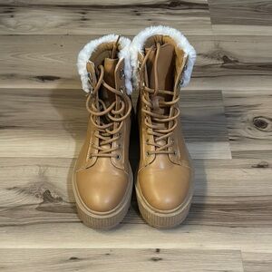 Women's Tan Fur-Lined Platform Boots